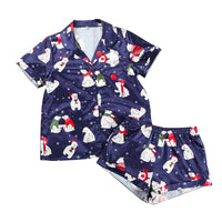 Satin Short-sleeved Pajamas Set For Women Christmas Print