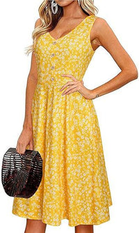 Casual V-Neck Sleeveless Button-Front Floral Dress
