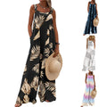 Printed Sleeveless Loose Casual Suspender Jumpsuit Wide Leg Pants Women