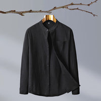 Cotton And Linen Solid Color National Style Men's Shirt
