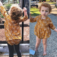 Melina Romper Female Baby Crawling Clothes Infant Long-sleeved Small Floral Back Buckle