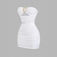 Fashionable Womens Strapless Metal-Embellished Hollow-Out Dress