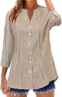Pleated Casual Solid-Color Loose Cotton-Linen Shirt