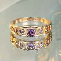 Champagne Gold Colorful Crystals Round Ring Simple