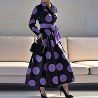 Elegant And Stylish V-neck Womens Printed Waist-cinching Dress