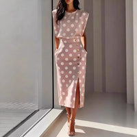 Womens Printed Sleeveless Top And Slit Long Skirt Set
