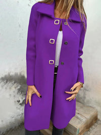 Women's Solid-color Mid-length Wool Coat With A Single-breasted Design