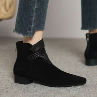 Retro Suede Pointed Toe Chunky Heel Ankle Boots