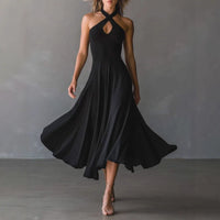 Womens Retro Elegant High-Neck A-Line Long Dress