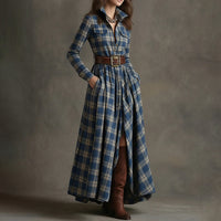 Elegant Commuter Printed Lapel Slim-Fit Dress
