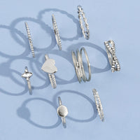 Retro Simple Diamond Geometric Love Joint Ring Personalized Fashion Nine-piece Set