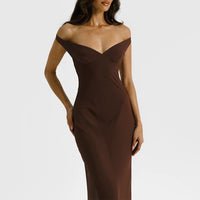Womens Solid-Color Elegant Spliced Off-Shoulder Dress