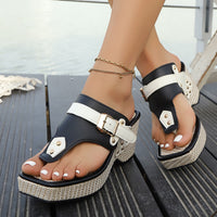 Chunky-heel Metal-buckle Slippers Beach Sandals