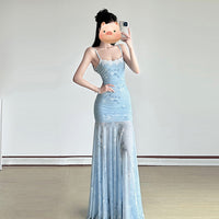 French-style Chic Butterfly-print Mesh Slip Dress For Women