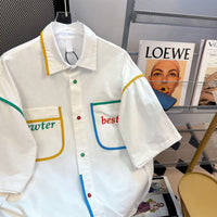 Contrast Color Pocket Loose Shirt Men And Women