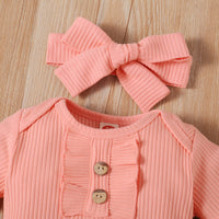 Infant Sunken Stripe Short Sleeve Tight Romper And Printed Trousers Suit