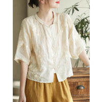 Cotton And Linen Embroidery Embroidered Shirt For Women Summer