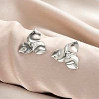 Oval Stainless Steel Earrings, Trendy Geometric Heart Texture, 18K Gold Plated Ear Studs, Titanium Steel