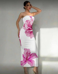 Sexy Slim Fit Printed Tube Top Bodycon Sheath Dress
