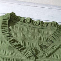 New Women's V-neck Ruffled Short-sleeve Blouse Loose-fit Figure-flattering Top With Lace Detailing