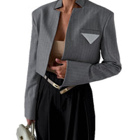 Short Design Stand Collar Long Sleeve Contrast Color Suit