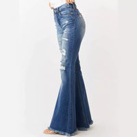 European And American Ladies Mid-waist Slim Fit Stretch Retro Bell-bottom Pants Jeans