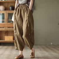 High-waisted Figure-flattering Solid-color Capri Harem Pants