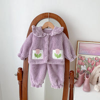 Girls' Autumn And Winter Thickened Velvet Home Clothes Warm Pajamas Set