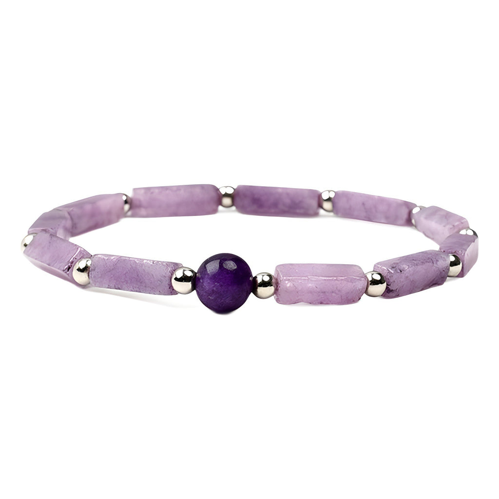 Unisex 4x 13 Square Column Bracelet Amethyst Round Beads