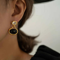 18K Gold-plated Copper Earrings With Black Onyx And Diamonds