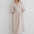 V-neck Puff Short Sleeve Lace-up Dress