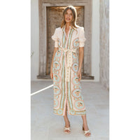 Printed Fashionable Lace-up Mid-Length Dress For Women