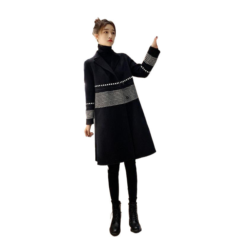 Black Woolen Coat Women's Mid-length