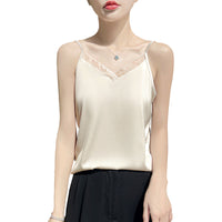V-neck Mesh-panelled Sleeveless Chic Slip-style Camisole