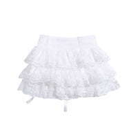 French Retro White Sweet Lace Pleated Skirt