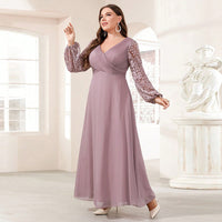 New Silk Satin V-neck Long-sleeve Dress