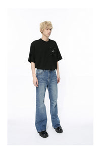 Retro Slimming Water Ripple Slightly Flared Washed Jeans