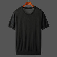 Hollow-out Knitted Casual Men's Short-sleeved Shirt