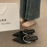 Rhinestone With Toe Box Half Slippers For Women