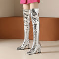 Shiny Gold Patent Leather Chunky-heeled Over-the-knee Boots