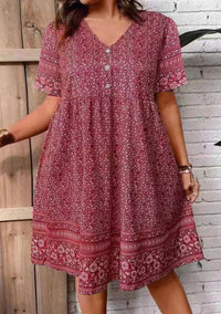 Casual Fashionable Printed V-Neck Short-Sleeve Dress