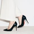 Black Patent Leather Red Bottom Thin Heel Shoes