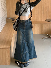 New High Waist Retro Water Blue Denim Skirt For Women