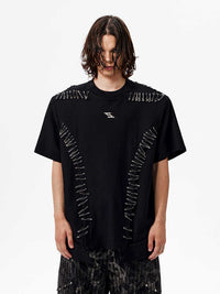Pin Short Sleeve Stitching Boys Padded Shoulder T-shirt