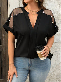 Mesh Sequin V-neck Fashionable Casual Loose Top