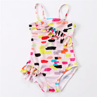 Children Ruffled Color One Piece Swimsuit
