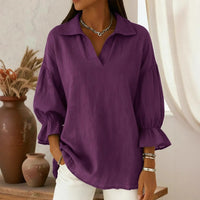 Casual Relaxed-fit Fashionable Long-sleeve Top With A Turn-down Collar