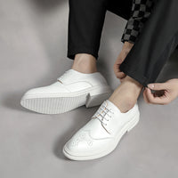 Men's Shoes British Formal Business Leather Shoes White Pointed Leather Shoes