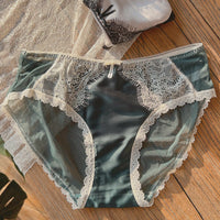 Retro High Luxury Lace Underwear Women's French Eyelash Stitching Satin Comfortable Breathable Purified Cotton Crotch