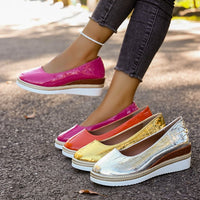 Large-size Wedge-heel Patent Leather Womens Pumps